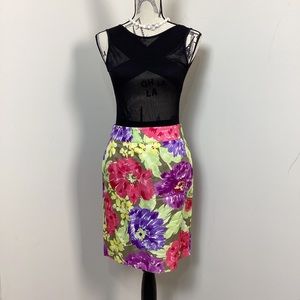 Banana Republic Women’s Pink Purple Yellow Big Floral Pencil Cut Skirt